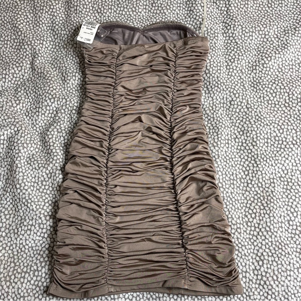 Forever 21 Taupe Strapless Scrunch Dress Size S - Picture 2 of 8